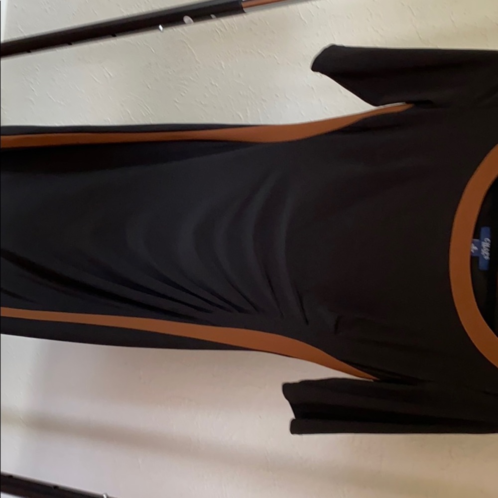 Stunning black dress with brown piping